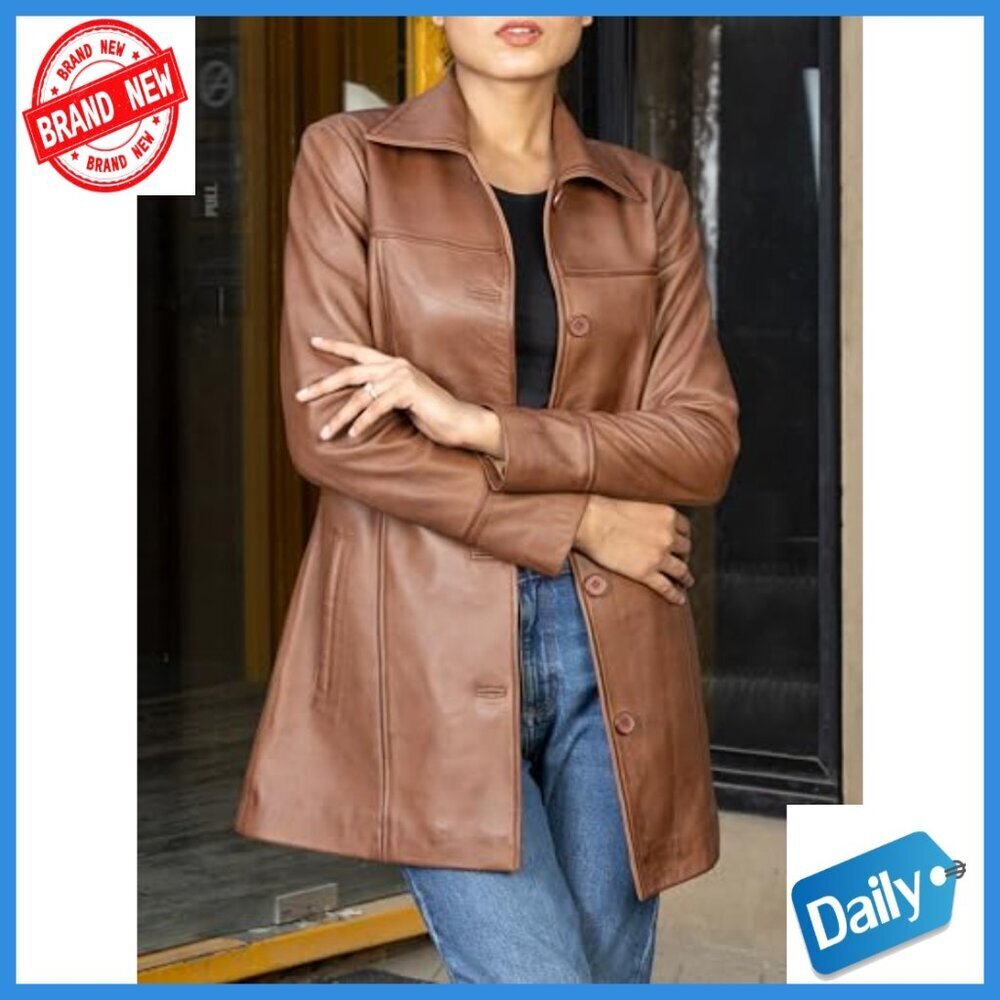 Genuine Leather Peacoat Blazer Jacket Women's 3/4 Length Classic Fit - Picture 4 of 7